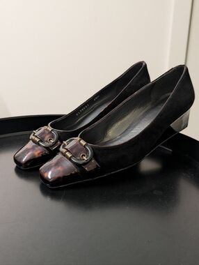 Stuart Weitzman Vintage Tortoise Cap Toe Wedge Pumps Suede 6.5 Made in Spain